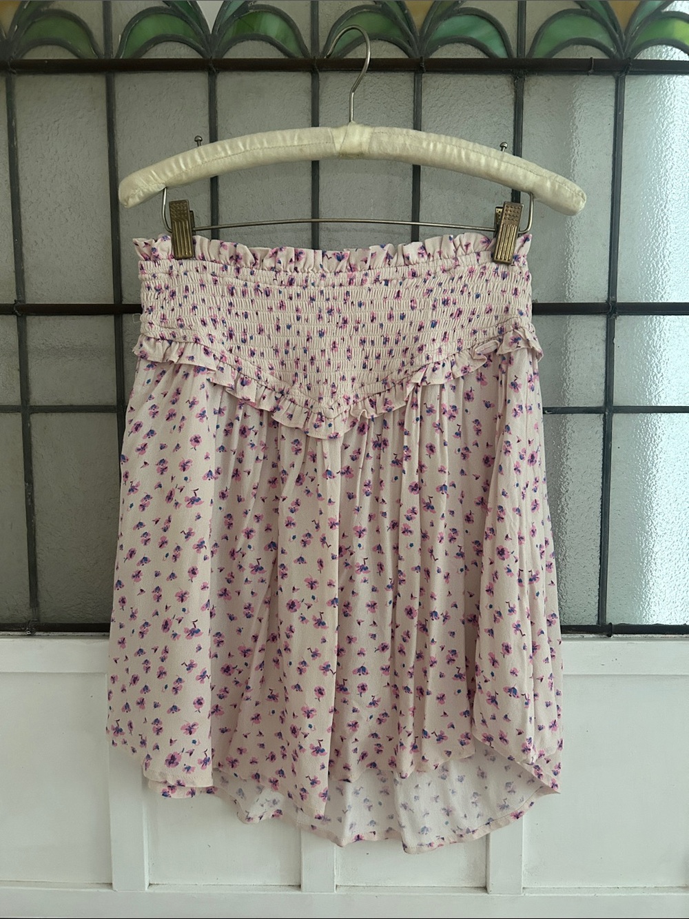 Spell Light Pink Floral High-Low Skirt with Smocked Waist
